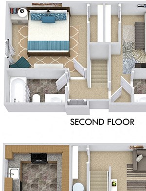 3D Dogwood 3D Dogwood 2 bedroom townhome. first story with kitchen-dining-living-storage closet and in-unit laundry. 2nd story with bedrooms and 2 full baths.